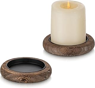 Romadedi Wood Candle Holder Farmhouse Decor - Pillar Candle Holders for Table Centerpiece Small Tray Riser Set of 2 Round ...