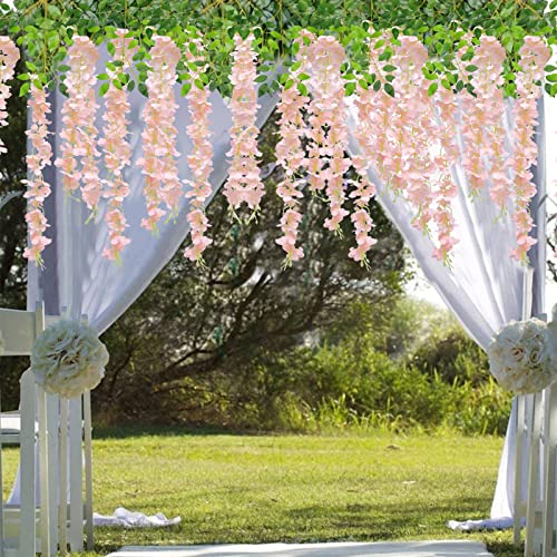 U'Artlines 24 Pack(Total 43.2 Feet) Artificial Fake Wisteria Vine Rattan Hanging Garland Silk Flowers String Home Party We...