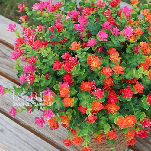 BCBLF UV Resistant Artificial Flowers for Indoor and Outdoor Use, 12 Bundles Not-Fading Faux Plants for Porch, Patio, Gard...