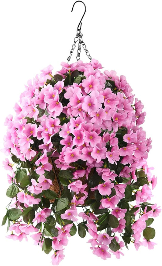 INQCMY Artificial Hanging Flowers with Basket for Garden Outdoor Spring Decoration,Faux Silk Begonia in Planter Look Real ...