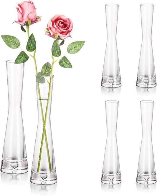 Hewory Glass Bud Vases for Centerpieces Set of 6, Handmade Modern Clear Small Skinny Decorative Single Flower Vase, Minima...