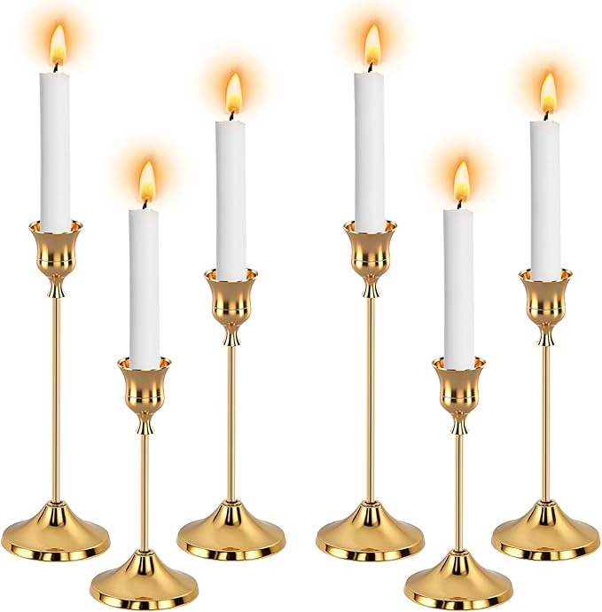 6pcs Gold Candle Holders, Candlestick Holders Taper Candle Holders for Pillar Candles Sticks Holder Decor Halloween Christ...