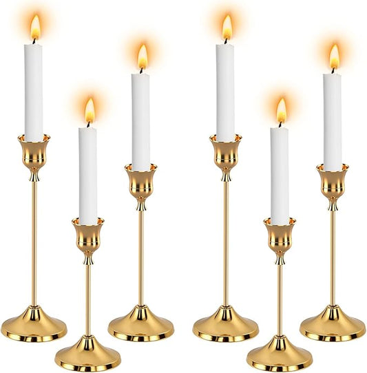 6pcs Gold Candle Holders, Candlestick Holders Taper Candle Holders for Pillar Candles Sticks Holder Decor Halloween Christ...