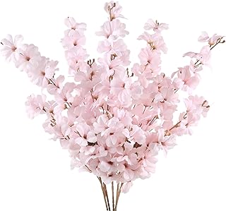 IPOPU Pink Flowers Artificial Delphinium 5PCS Long Stem Artificial Flowers for Tall Vase Silk Larkspur Faux Florals for We...