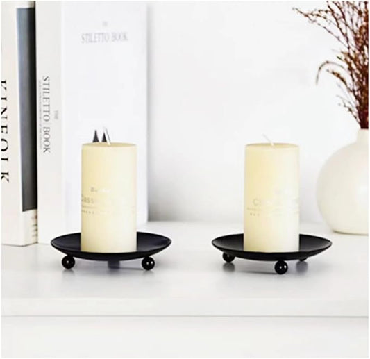 2 pcs Black Iron Plates Candle Holders,Suitable for Home Decoration, Wedding Anniversaries, Birthday Parties, Holiday Dinn...
