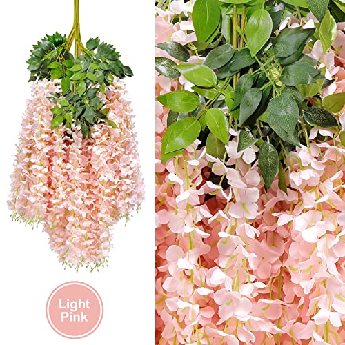 U'Artlines 24 Pack(Total 43.2 Feet) Artificial Fake Wisteria Vine Rattan Hanging Garland Silk Flowers String Home Party We...