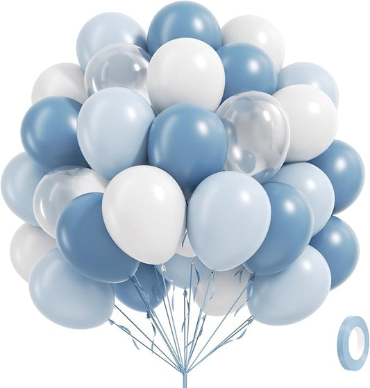 60pcs Dusty Blue Balloons 12inch, Blue and White Balloons with Clear Balloon for Gender Reveal Bridal Baby Shower Birthday...