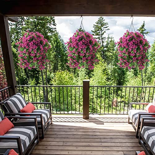 INQCMY Artificial Hanging Flowers in Basket for Spring Summer Outdoor Porch Decoration,UV Resistant Fake Silk Violet in Pl...