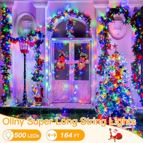 Ollny Christmas Lights, 500LED 164FT Long Christmas Tree Lights with 8 Modes Remote Timer IP44 Waterproof, Outdoor Christm...