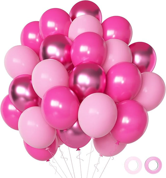 Pink Balloons Metallic Pink Balloon, 50Pcs 12Inch Hot Pink Chrome Pink Latex Balloons Light Pink Balloon and Dark Magenta ...