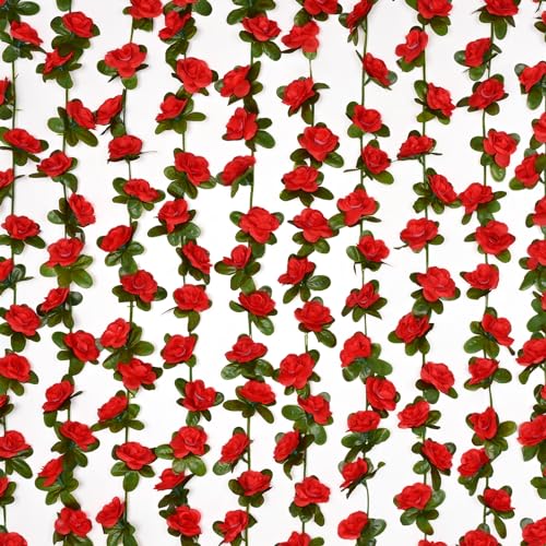BLEUM CADE 2Pcs 16.4Ft Flower Garland Artificial Rose Vines for Bedroom, Cute Fake Hanging Flower Vines Floral Garland Dec...