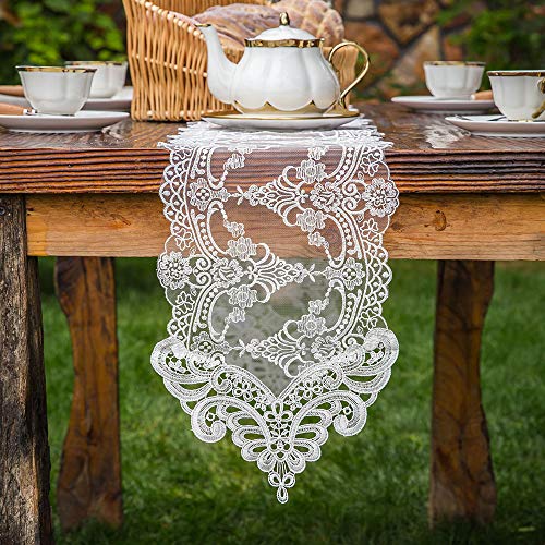ARTABLE Lace Table Runner Dresser Scarf Macrame Embroidered Table Runners with Exquisite Flower Vintage Shabby Chic for We...