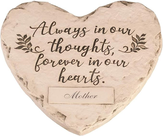 Fox Valley Traders Custom Resin Heart-Shape Memorial Garden Stone, Crafted with 100% Textured Cement, Forever in Our Heart...