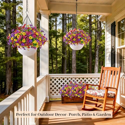 Der Rose Artificial Hanging Flowers Basket for Faux Plants Outdoor Spring Summer Decoration UV Resistant Fake Flowers for ...