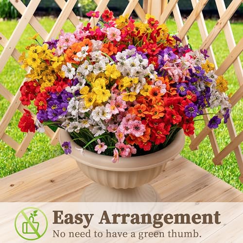 24 Bundles Artificial Flowers for Outdoors/Indoors, Fake Flowers Plants for Indoor Outside Garden Porch Window Box Home We...