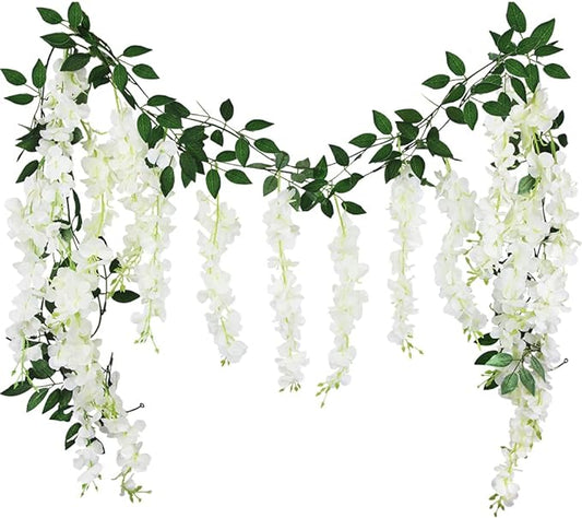 CISDUEO 2 Pcs Wisteria Hanging Flowers Wisteria Flowers Vine Garland Wedding Arch Decoration White Artificial Wisteria Vin...
