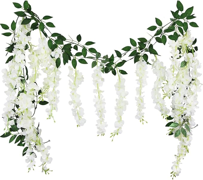 CISDUEO 2 Pcs Wisteria Hanging Flowers Wisteria Flowers Vine Garland Wedding Arch Decoration White Artificial Wisteria Vin...