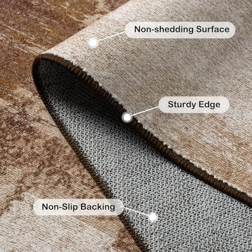 Washable Runner Rug, 2x6 Kitchen Rugs Brown Long Runner Rugs with Rubber Backing, Abstract Non-Slip Carpet Runners for Hal...