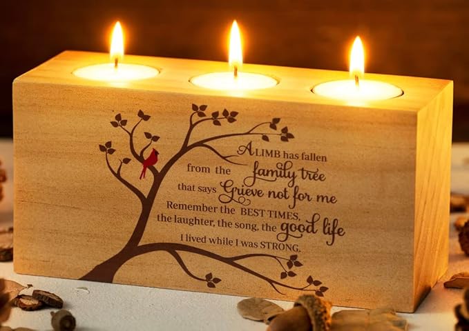 Sympathy Gifts for Loss of Loved One – Memorial Bereavement Gifts Candle Holders – Handcrafted Wooden Keepsake with Poem I...