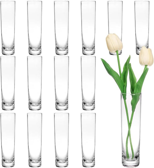 Fixwal 15 Pack Glass Cylinder Bud Flower Vases for Centerpieces Clear Small Glass Vases for Wedding Decorations,Handmade C...