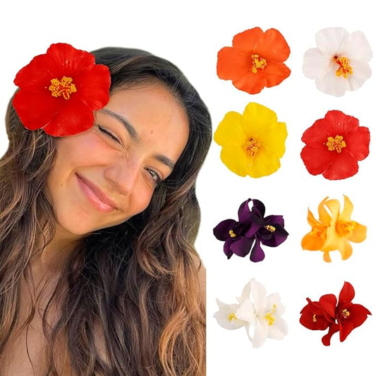 Exacoo 8pcs Hawaiian Flower Hair Clips Hibiscus Hair Clip For Women Tropical Plumeria hair Clips for Beach Vacation Summer...