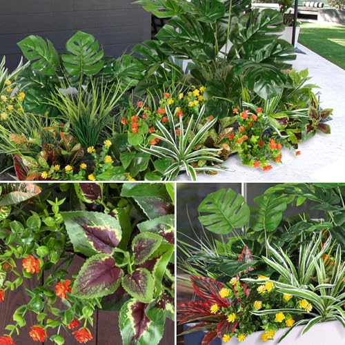 Ouddy Decor 18 Pcs Artificial Plants Outdoor, Fake Boxwood Plants UV Resistant Artificial Flowers Greenery Stems Faux Shru...