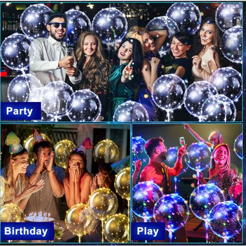 Vinsot 30 Pack LED Bobo Balloons Light Up Balloons Clear Helium Bubble Bobo Glow with String Lights for Parties Birthday W...