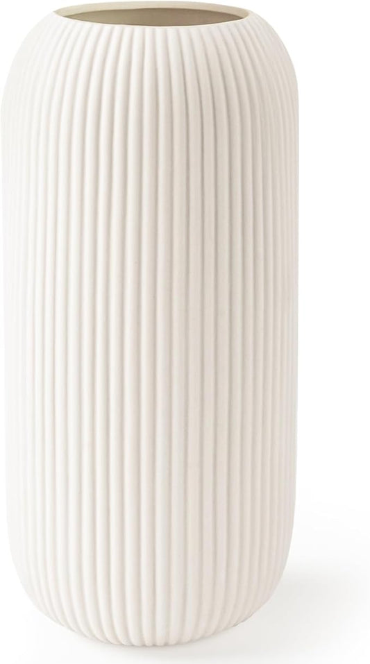 Ceramic Vase for Flowers – Modern Small Ribbed Textured Flower Vase for Home Decor, Pampas Grass, Decorative, Farmhouse, C...