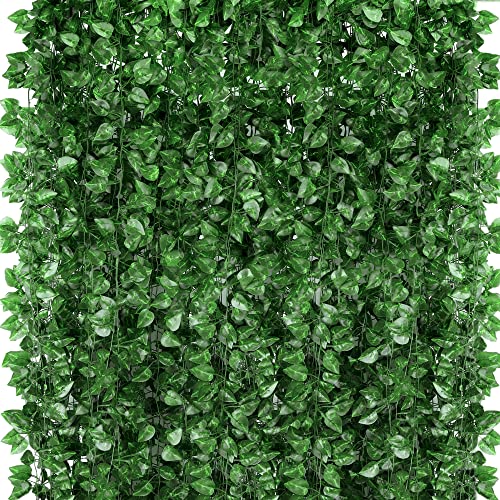 ZYIGYI 360 Feet 48 Pack Fake Greenery Hanging Garland, Ivy Leaf Plants, Vine Leaves, Fake Flowers Foliage for Bedroom Gard...