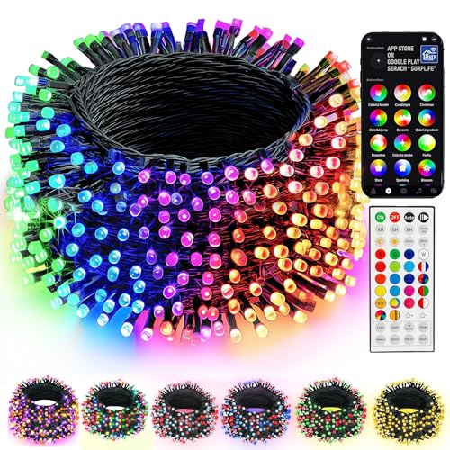 Dazzle Bright Smart Christmas String Lights, 98FT 300 LED RGB Color Changing String Lights with Remote & App Controlled, H...
