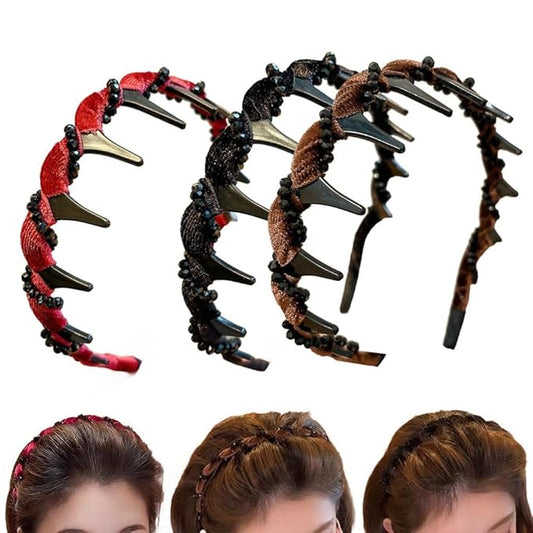 3PCS Vintage High Cranium Artificial Pearl Hairband, Elegant Pearls Headbands for Women Girls, Hairs Bands with Teeth Hoo...