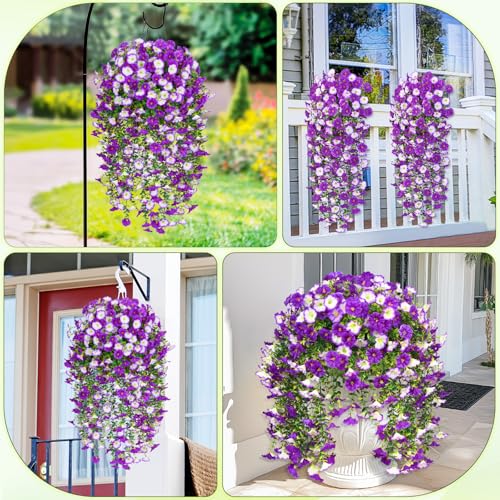 Dolicer 2 Packs Look Real Artificial Flowers for Outdoors, Fake Artificial Hanging Flowers for Outdoors Realistic UV Resis...