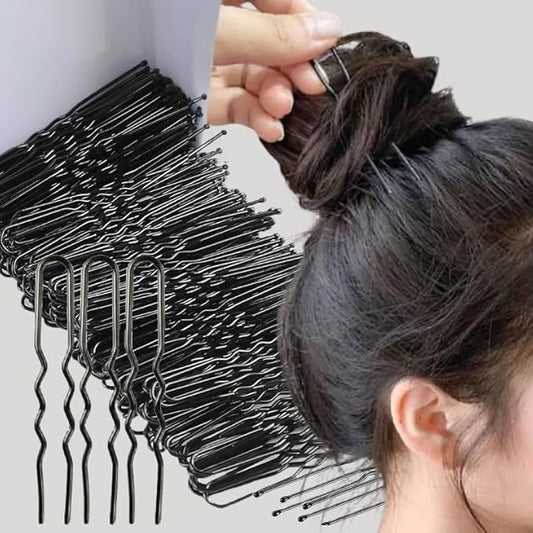 100PCS Black Waved U-shaped Hair Pins Mini Size Salon Grip Clip Metal Bobby Women Styling Tools Hairpins,L(7CM)