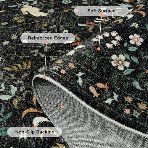 Runner Rug Washable Runners Kitchen Rugs Non Slip Neutral Floral Carpet Low Pile for Indoor Hallways Entryway Living Room ...