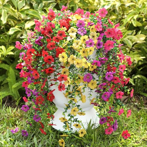 Playieer Artificial Hanging Flowers for Outdoors Faux Plants for Spring Summer Decoration,6 Bundles UV Resistant Realistic...