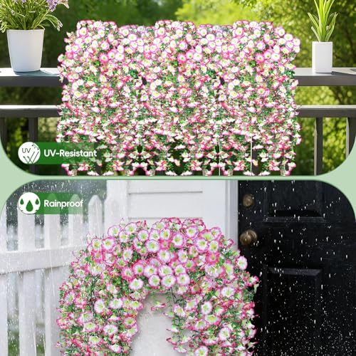 MyCoats Artificial Hanging Flowers for Outdoors, 6Pcs UV Resistant Faux Silk Morning Glory Flowers, Artificial Fake Plants...