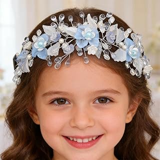 Campsis Flower Girls Hair Accessory Blue Floral Headband Wedding Crystal Headpiece for Women