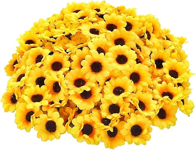 UUYYEO 100 Pcs Artificial Flower Heads Mini Fake Sunflower Decorative Fabric Flowers Craft Floral Embellishments for Wreat...