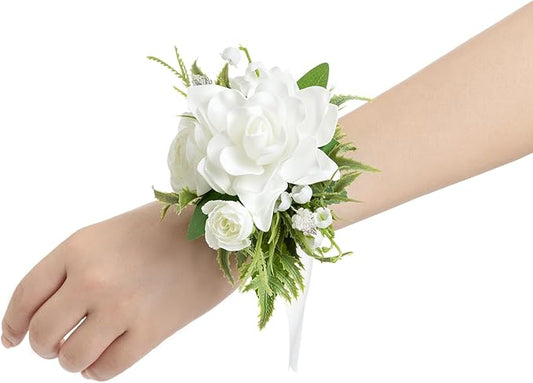 Ling's moment 6pcs Wedding Wrist Corsage Artificial Flowers, Girl/Mother Homecoming Prom Corsages Wristlet Décor, etc. Whi...