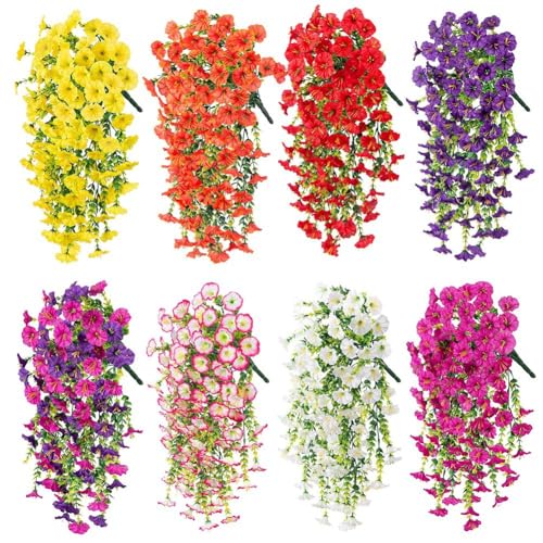6-Pack Outdoor Artificial Flowers, 69-Flowered Large Morning Glory, Uv-Resistant Artificial Morning Glory,Perfect for Outd...