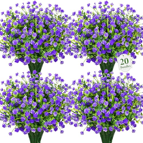 Besteek 20 Bundles Artificial Flowers for Outdoors Fake Plastic Flowers UV Resistant Realistic Faux Plants Shrubs for Spri...