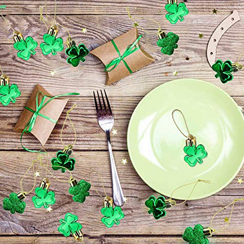 30 PCS St. Patrick's Day Shamrocks Ornament Set, Good Luck Clover Hanging Bauble Trefoil Pendant Decoration for Keyring Tr...