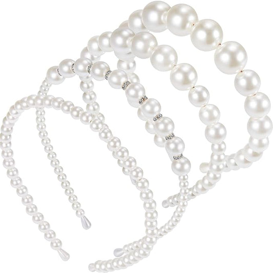 WILLBOND 4 Pcs Pearls Headbands Women White Faux Pearl Rhinestones Hairbands Bridal Hair Hoop Wedding Hair Accessories for...