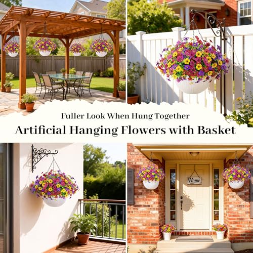 Der Rose Artificial Hanging Flowers Basket for Faux Plants Outdoor Spring Summer Decoration UV Resistant Fake Flowers for ...