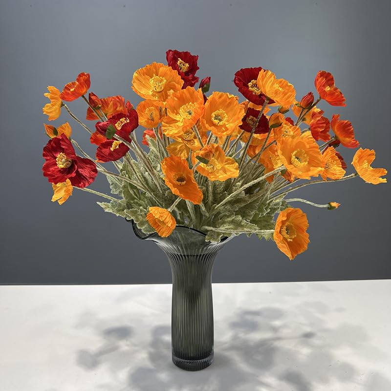 DODXIAOBEUL 3 Bundles of 22 inches Tall Red Poppy Flowers Artificial,Ranunculus Artificial Flowers,Faux Flower Stems for W...