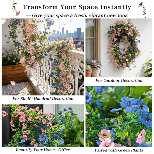 Dronside 4 Pack 6ft Lifelike Artificial Flower Vines, UV & Fade Resistant Fake Hanging Flower Garlands – Perfect for Weddi...