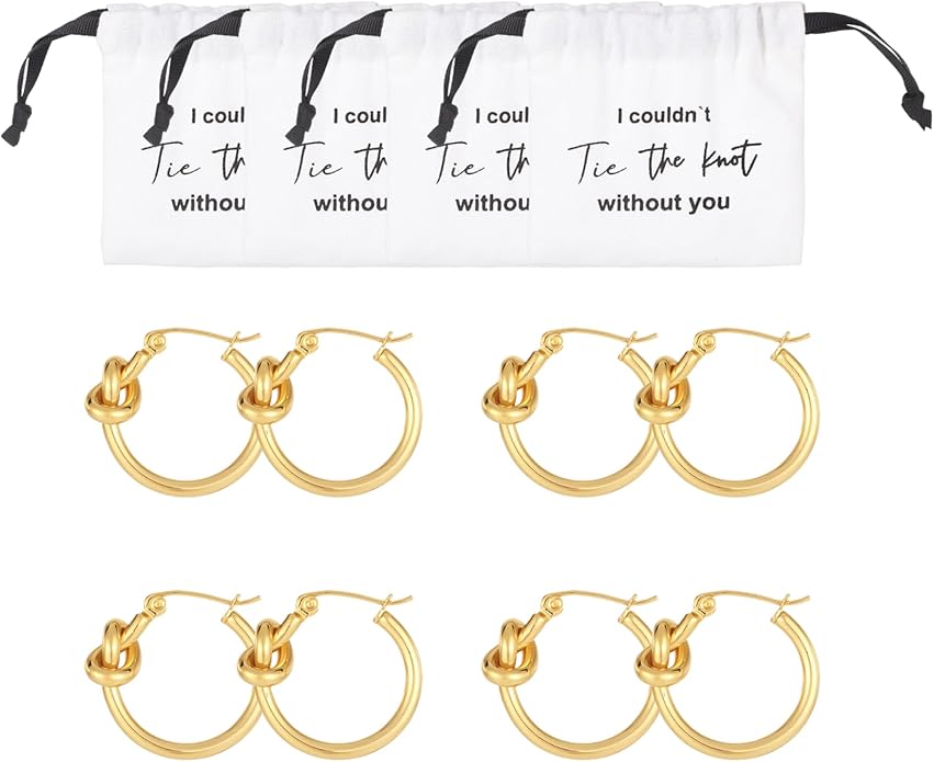 8Pcs Gold Hoop Knot Earrings for Women Trendy, Cute Bridesmaid Proposal Gifts Bridesmaid Earrings for Women Jewelry Good H...