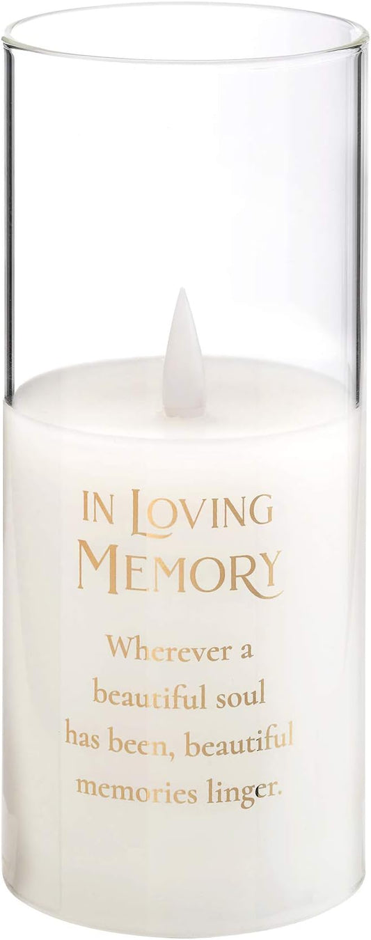 "Lillian Rose Loving Memory Glass LED Candle Holder with Sympathy Verse, 7"", Off white" (4CA110)