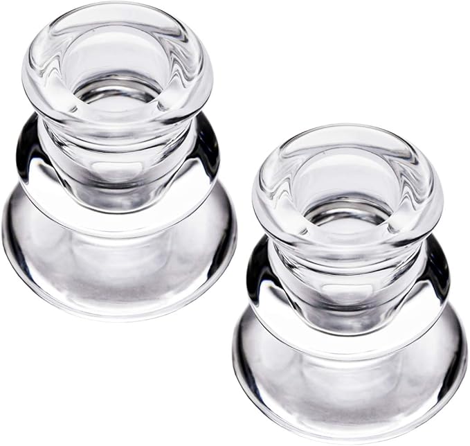Clear Glass Candlestick Holders, Set of 2 Taper Candle Holders for Wedding, Decoration and Dinning