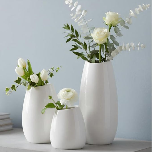hjn Ceramic Vase Set of 3 White Flower Vase for Home Decor, Modern Decorative Vases for Flowers/Ideal Shelf Decor/Table/Li...